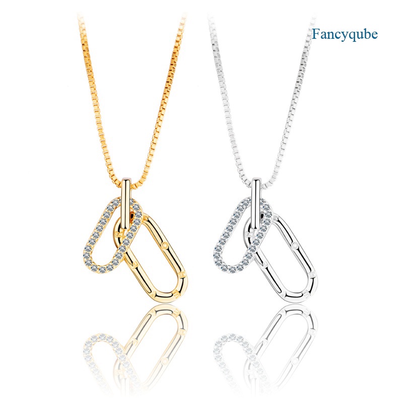 Fancyqube Kalung 925 Sterling Silver Bentuk U Lapis Rose Gold 18k Hias Zircon Gaya Klasik Untuk Wanita