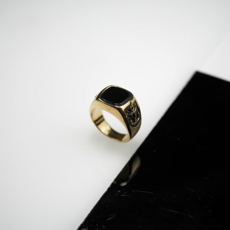 Cincin Pria Titanium Stainless Steel Black Onyx Cincin Batu