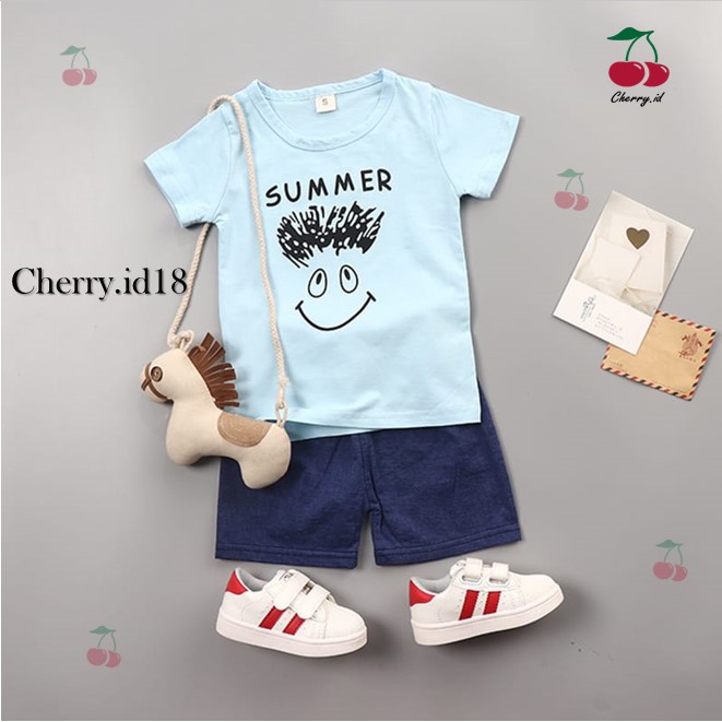 Cherry COD Setelan Pakaian Anak Cowok / Baju Anak / Pakaian Anak Import - Motif Summer SB15