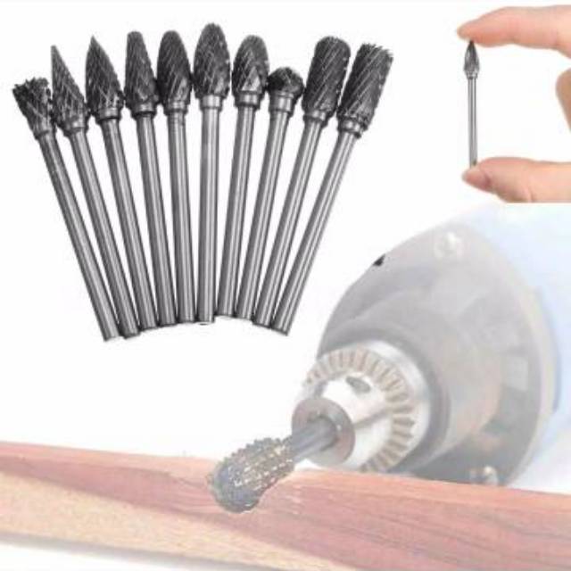 10Pcs 1/8&quot; Mata bor cun Tungsten Carbide Burr Rotary Drill Bits Tools Cutter Files Set Shank