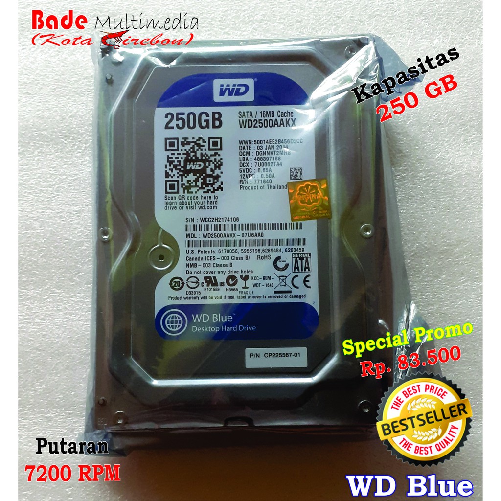 Hardisk HDD Internal-Eksternal Komputer PC 3,5 Inch 250GB WD Blue Baru