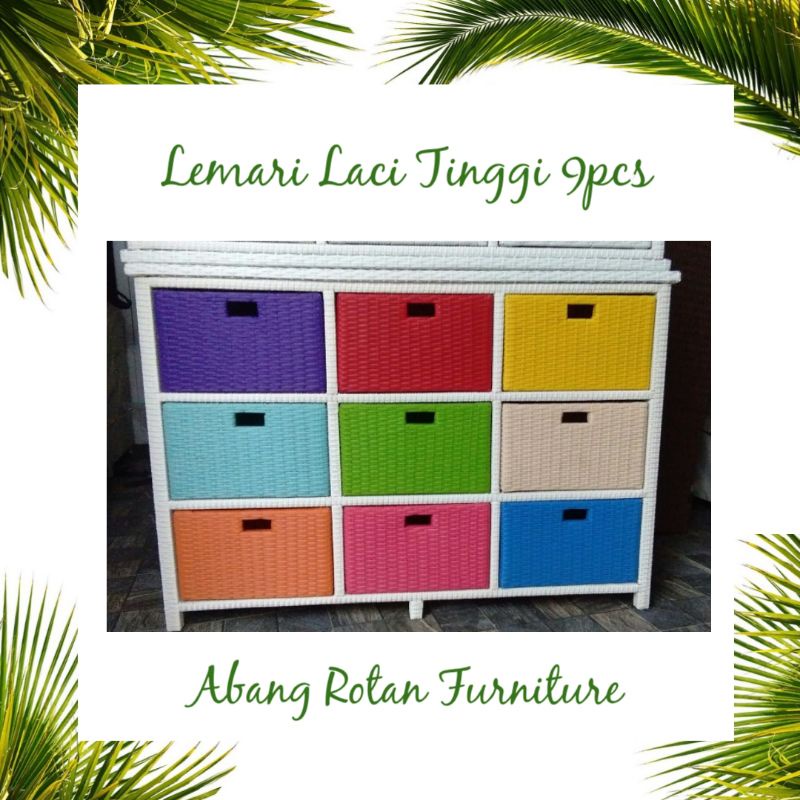 Lemari 9 Laci Rotan Sintetis