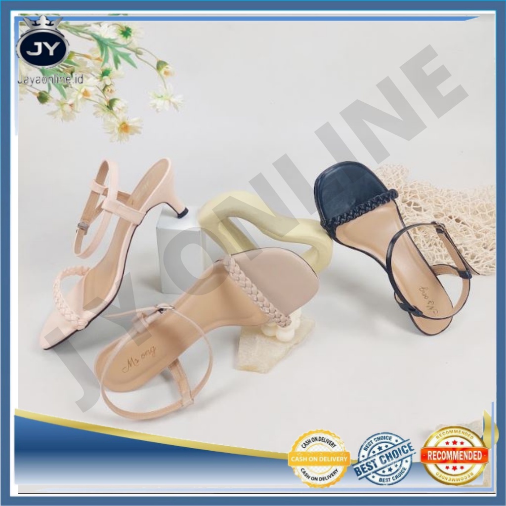 JY MSW 04 Sandal High Heels Wanita Tali Kepang Angkle Strap Import Murah