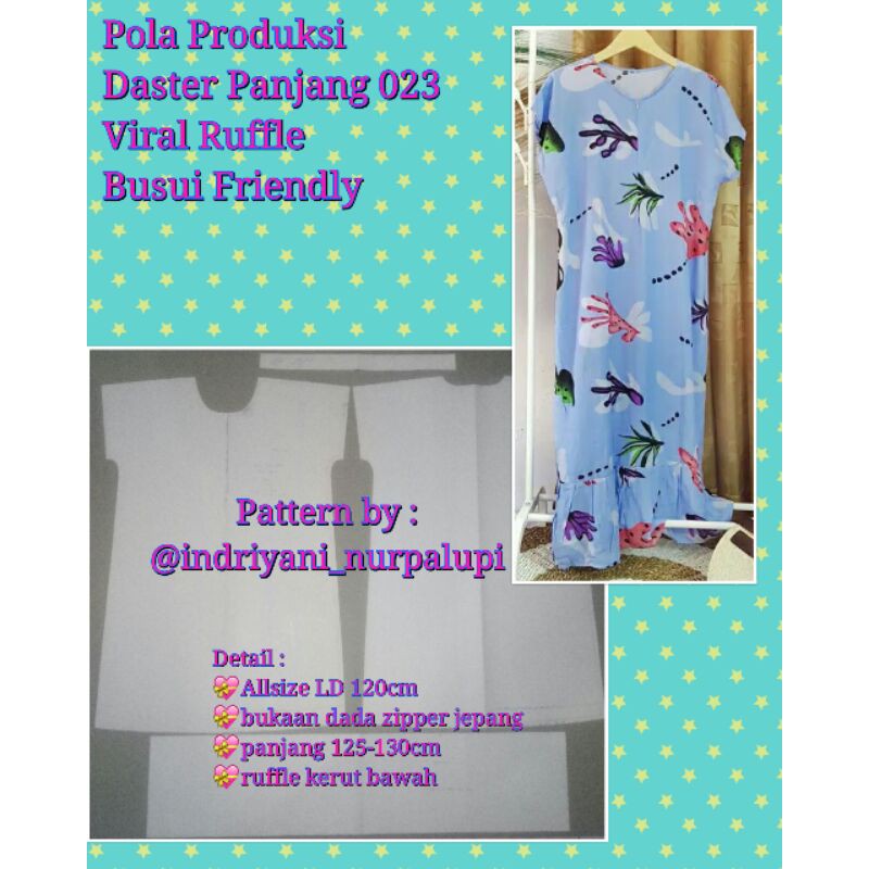 POLA DASTER PANJANG VIRAL RUFFLE 023 - POLA BAJU - POLA INSTAN - POLA PRODUKSI BAJU