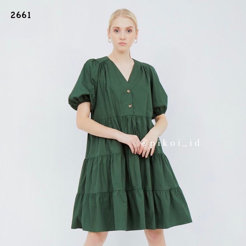 Dress lengan balon korea pastel / dress imlek panjang katun / vintage dress / terusan casual 2661