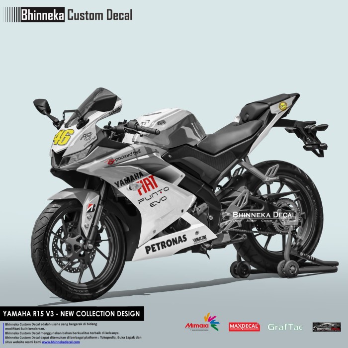 Decal Stiker YAMAHA R15 V3 FIAT SILVER