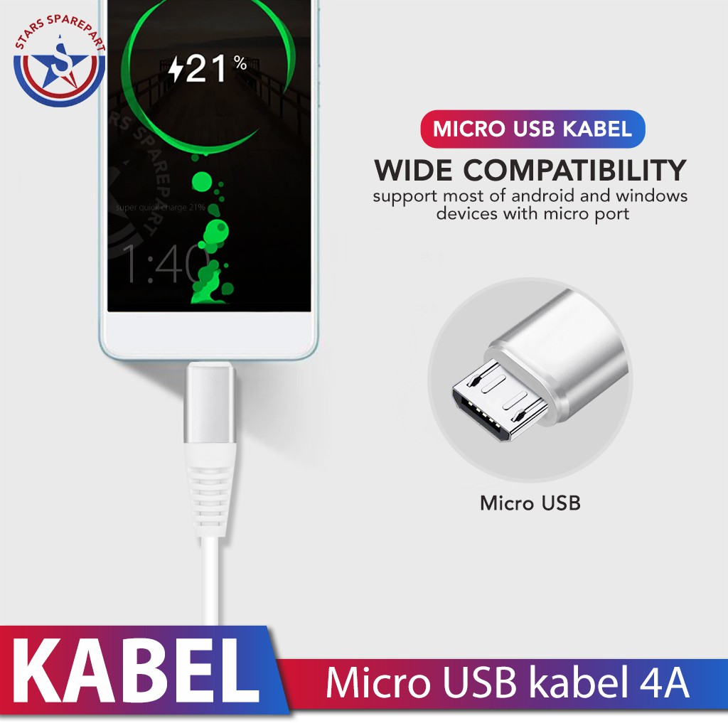 (Makassar) 4A Micro USB Kabel Cable Data Charger Quick Charger Fast Charger ori