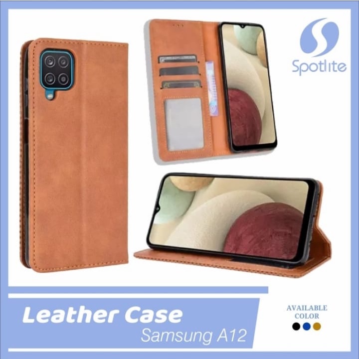 FLIP COVER SAMSUNG A12 LEATHER CASE DOMPET HP KULIT SPOTLITE