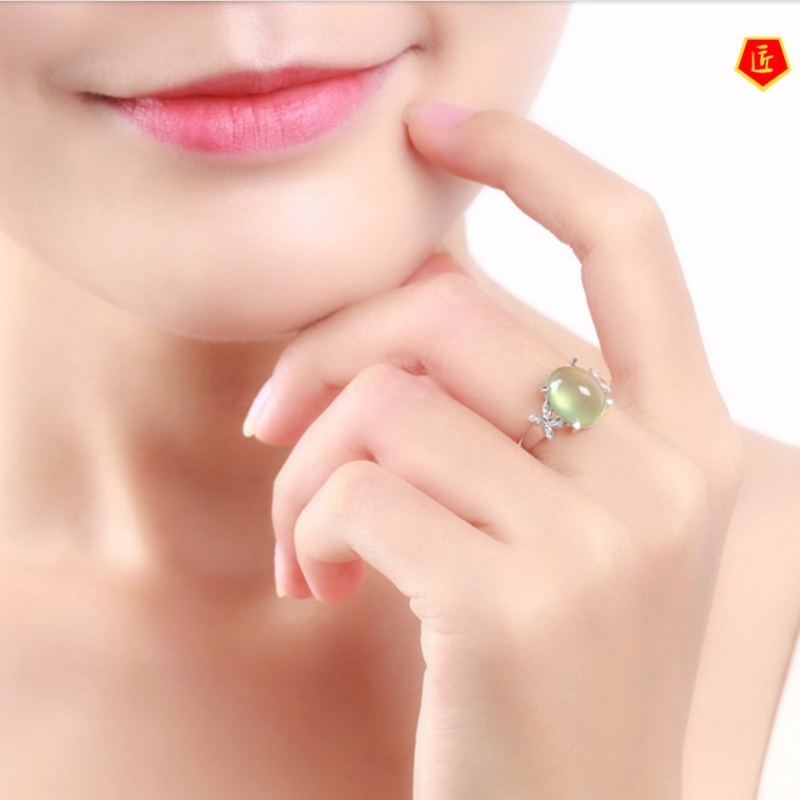 [Ready Stock]Elegant Green Opal Double Butterfly Ring Fashionable and Elegant