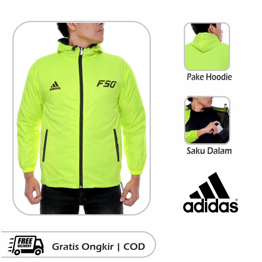 Jaket Running Sport / Jaket Parasut Outdoor racker F50 Stabilo Strip Hitam