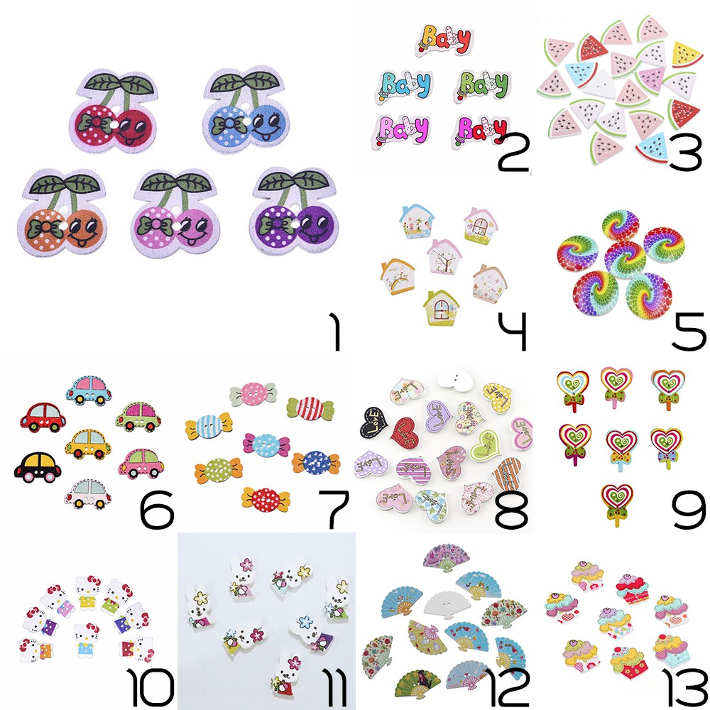 Kancing Kayu / Wooden Button Seri Colorful - PCS