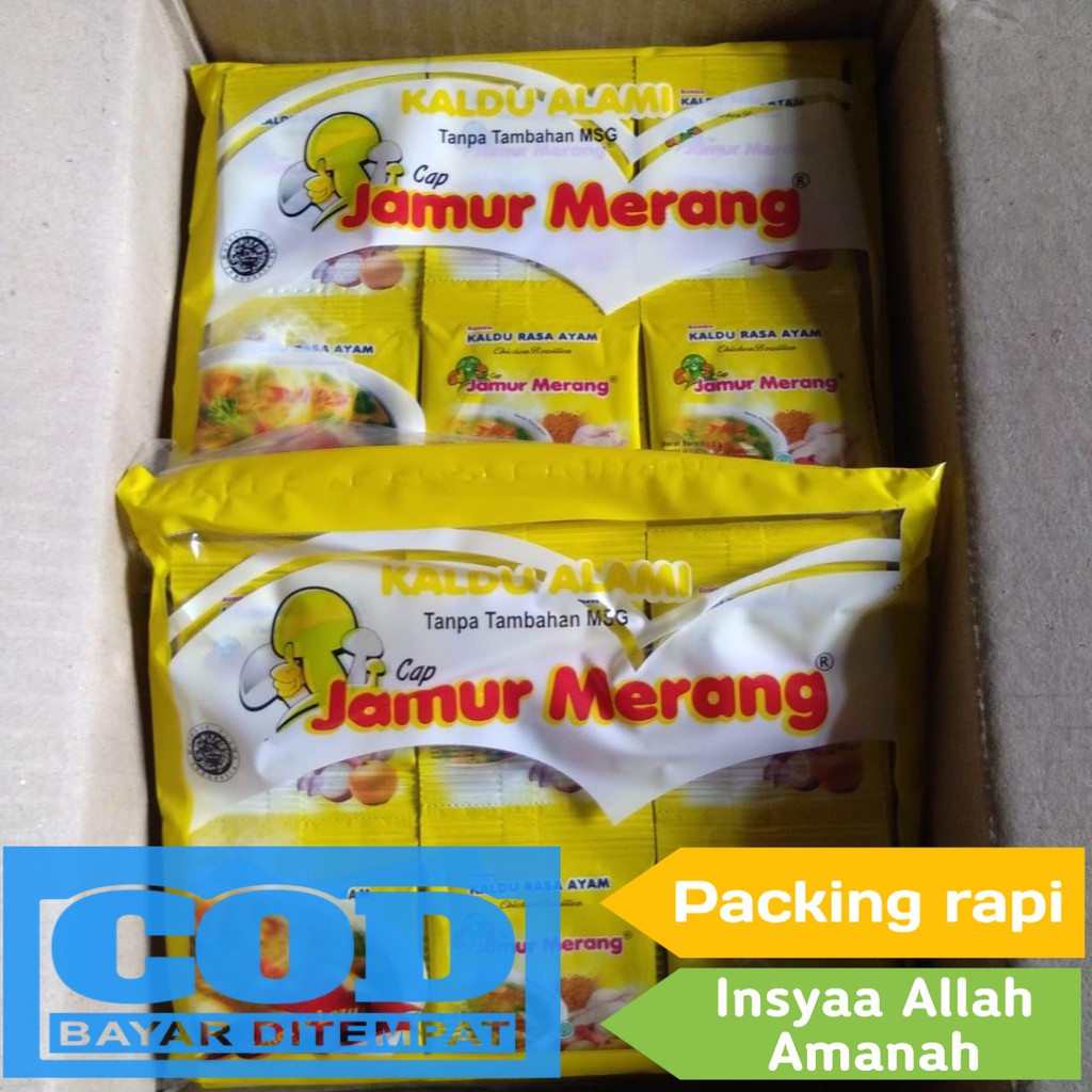 

Kaldu Alami Jamur Merang Non Msg Rasa Ayam 1 Dus isi 300 sachet (Pengganti Micin)