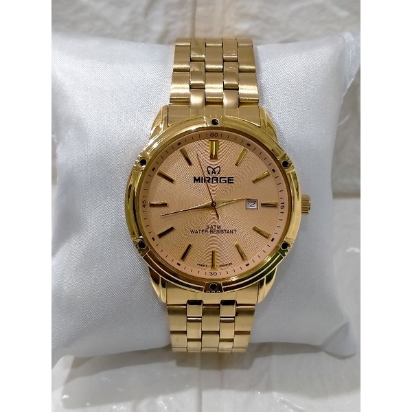 MIRAGE 8602BRP-M/JAM TANGAN PRIA RANTAI KUNING STAINLESS STEEL WATER RESISTANT