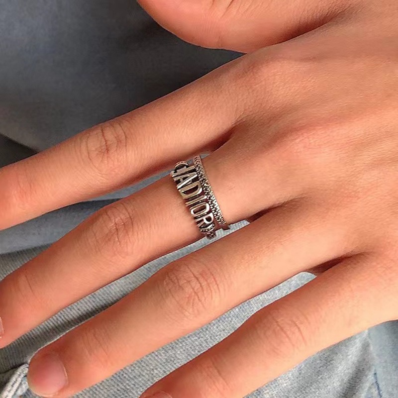 Cincin Model Terbuka Motif Tulisan Gaya retro Eropa Amerika Untuk Pria Dan Wanita