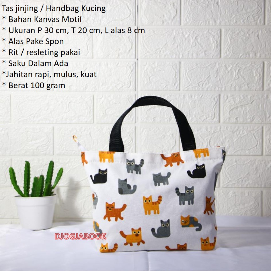 HANDBAG KANVAS TAS KANVAS KECIL MOTIF KUCING. TAS JOGJA. SOUVENIR JOGJA. DJOGJABOOK