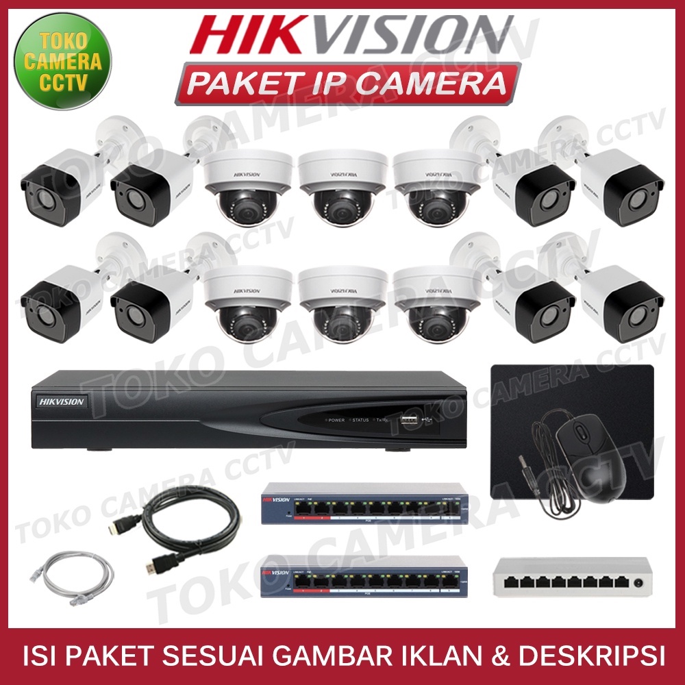 PAKET CCTV IP CAMERA HIKVISION 2MP 16 CHANNEL 14 KAMERA