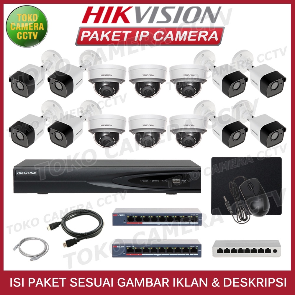 PAKET CCTV IP CAMERA HIKVISION 2MP 16 CHANNEL 14 KAMERA