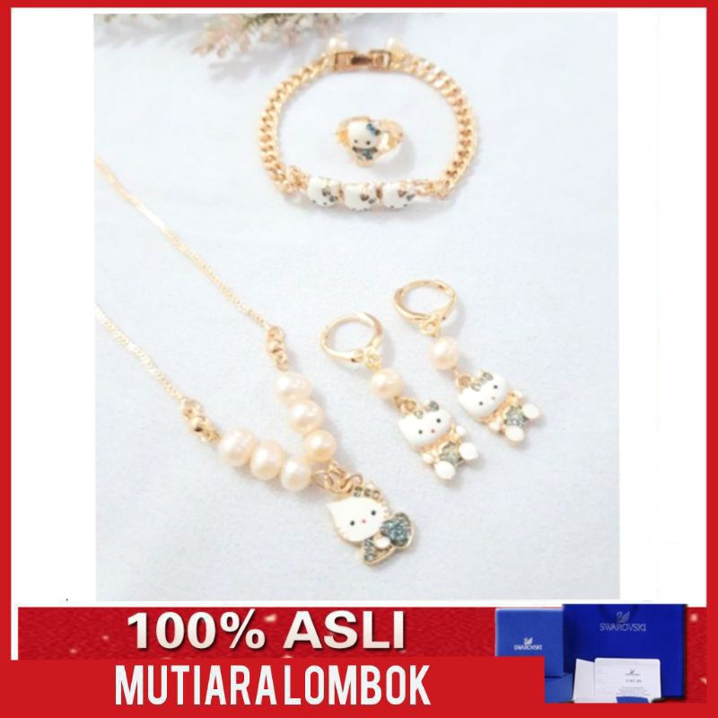 set perhiasan anak gelang kalung cincin anting mutiara lombok asli fashion anak  mutiara lombok asli