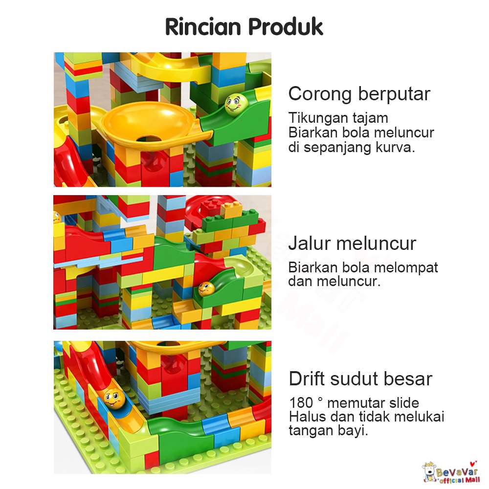 BEVAVAR 168Pcs Mainan Edukatif Anak Susun Building Brick Block Balok Marble Run Race