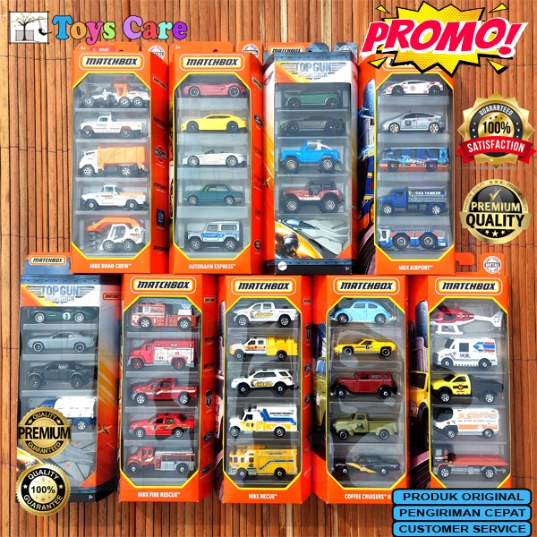 MATCHBOX GIFTPACK 5 PCS DUS GROSIR SEGEL SNI 12 PCS - TOP GUN COFFEE CRUISERS MBX FIRE RESCUE AUTOBA