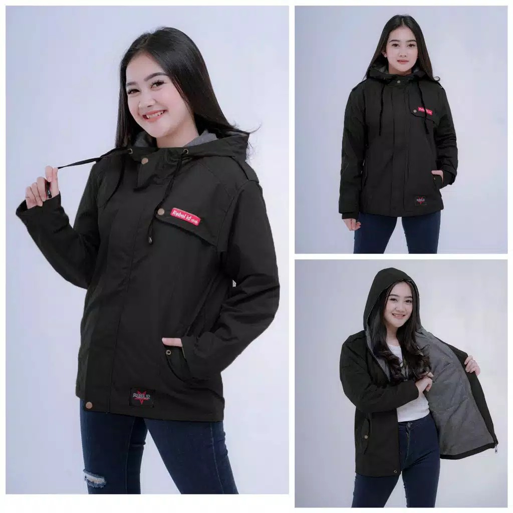JAKET PARASUT WANITA ANTI AIR TEBAL JACKET BOMBER CEWEK KOREA KEREN OUTDOOR ORIGINAL-BLAZER HITAM