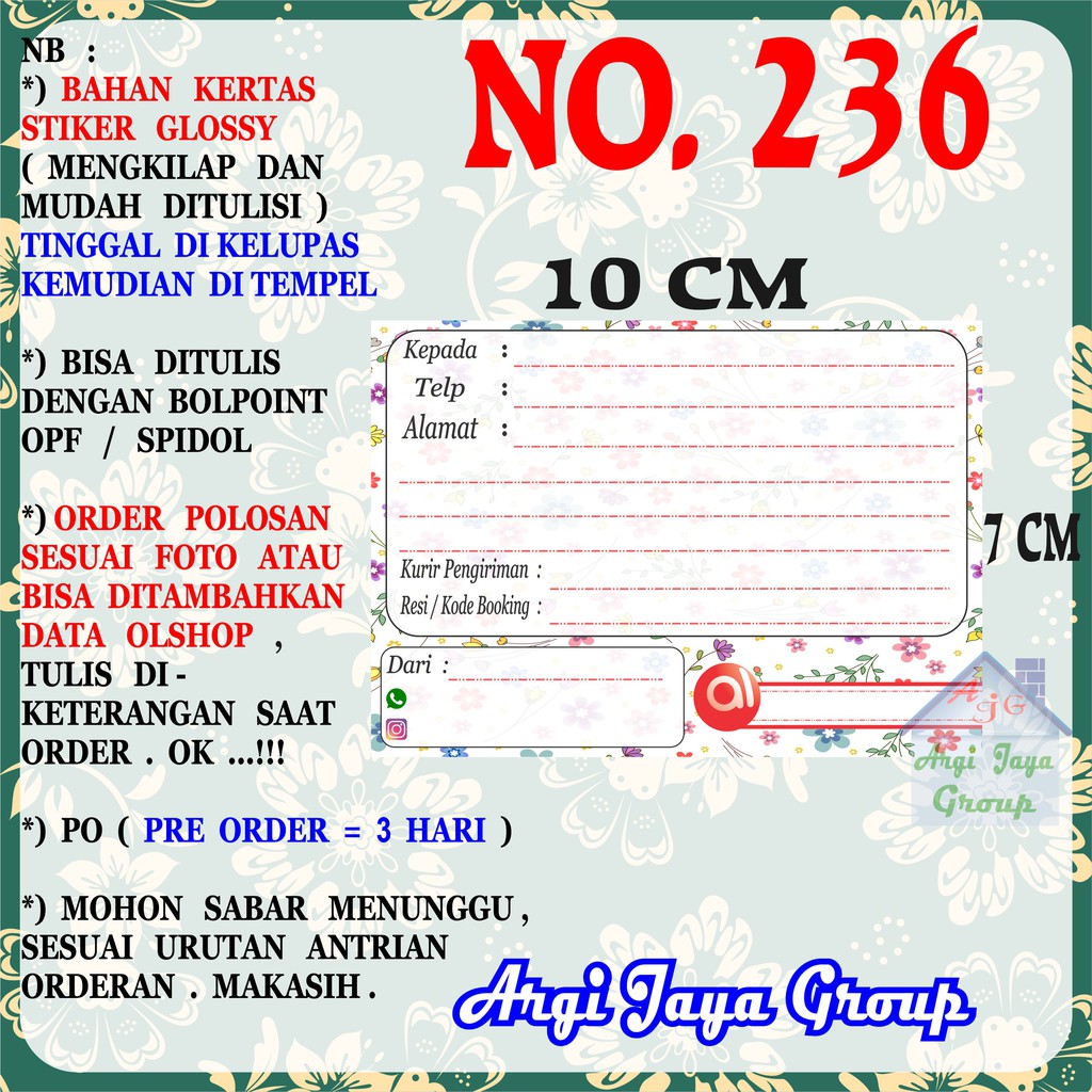 

Stiker Pengiriman - Sticker Alamat Olshop Murah Nomer 236 - 10x7 cm - Glossy