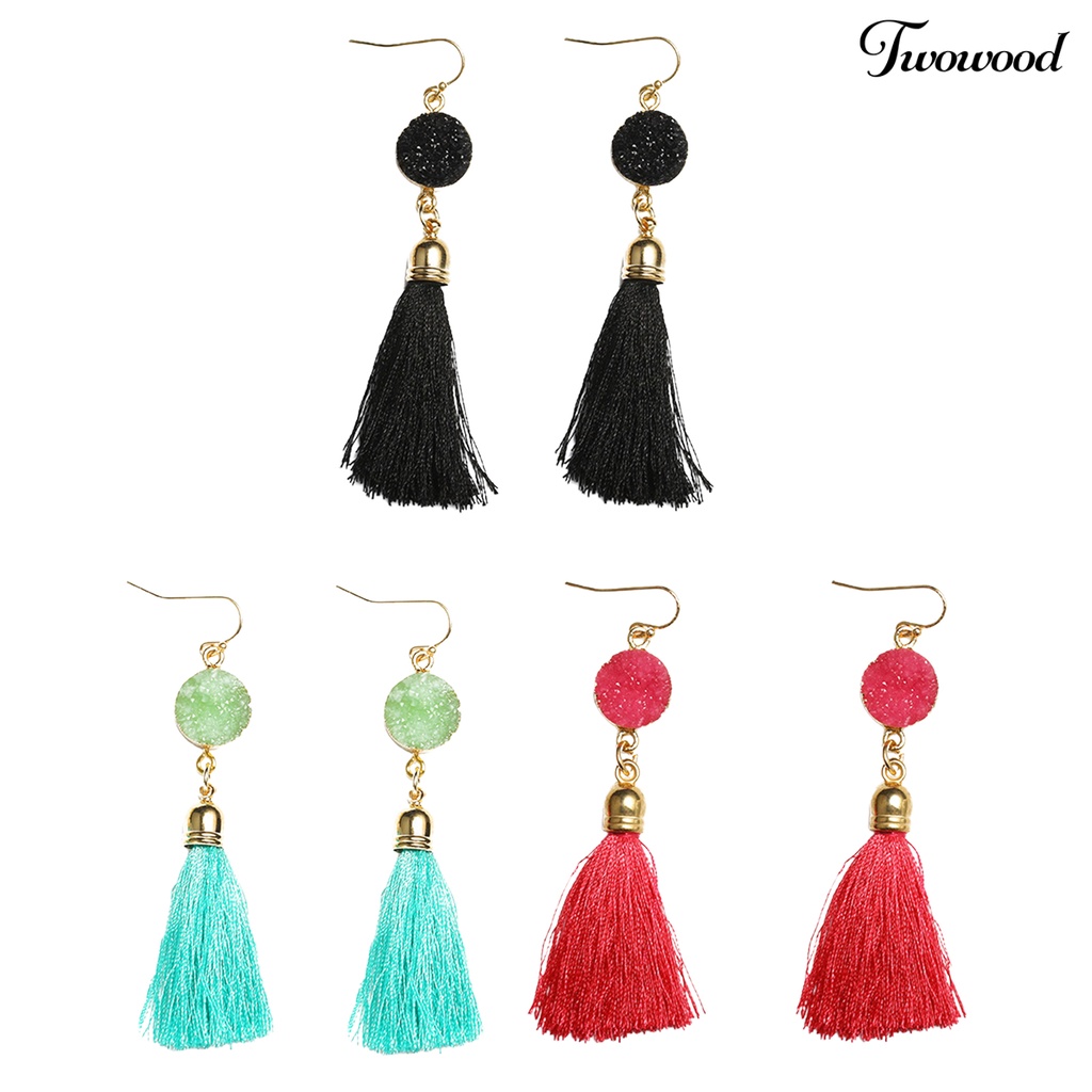 1 Pasang Anting Kait Menjuntai Bahan Katun Gaya Bohemian