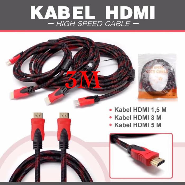 KABEL HDMI 3M SERAT JARING HDMI TO HDMI 3 m 1080P V1.4 3D HQ hdmi to hdmi cable