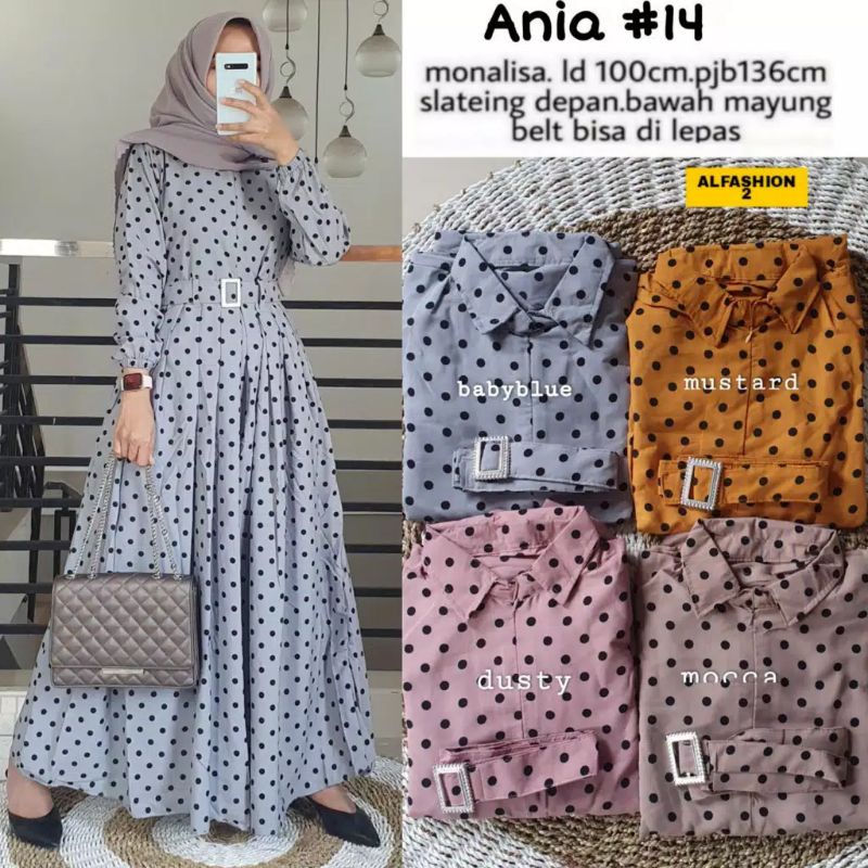 Ania Maxy 14 - LD110 Leher Kerah / Gamis Monalisa Polka Busui / Clara Maxy / R.8 - 238-5977