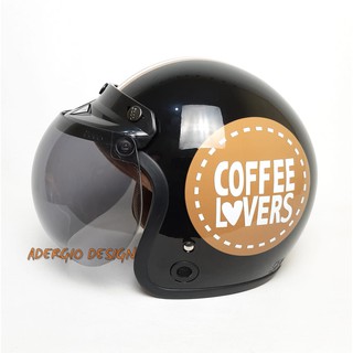 HELM BOGO Motif Coffee Lovers Hitam  Glossy  Full Cat  Retro 