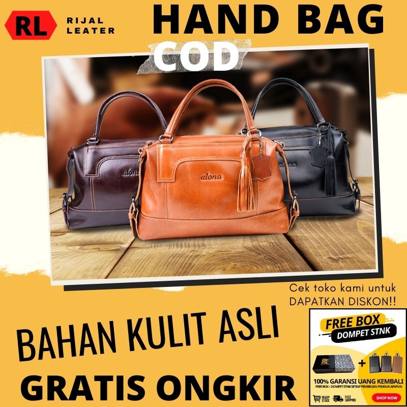 Tas Selempang Slempang Kulit Asli Sapi Hand Bag Sling Bag slingbag Besar Wanita Pesta Kondangan Alon