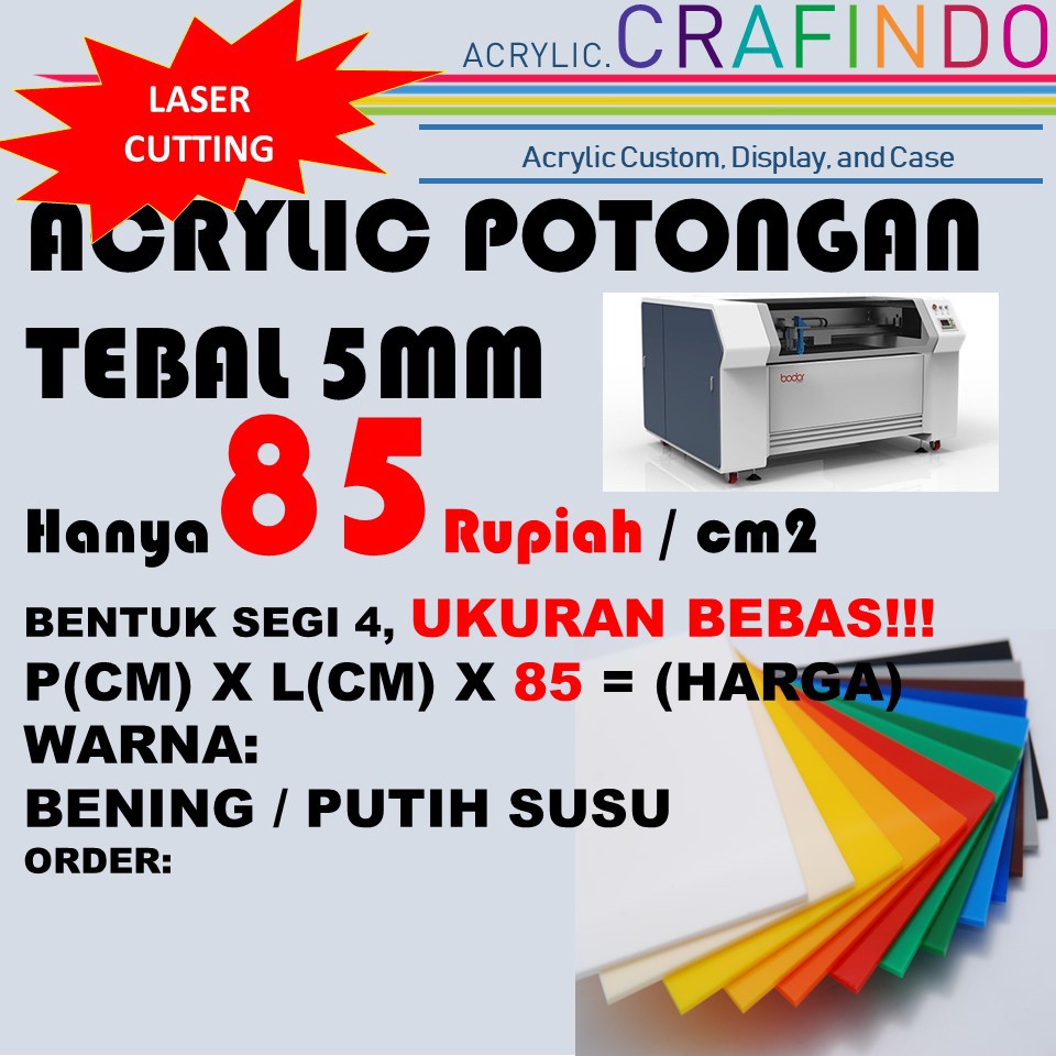 ACRYLIC LEMBARAN - LASERCUT - CUSTOM - 5MM -BENING/PUTIH SUSU