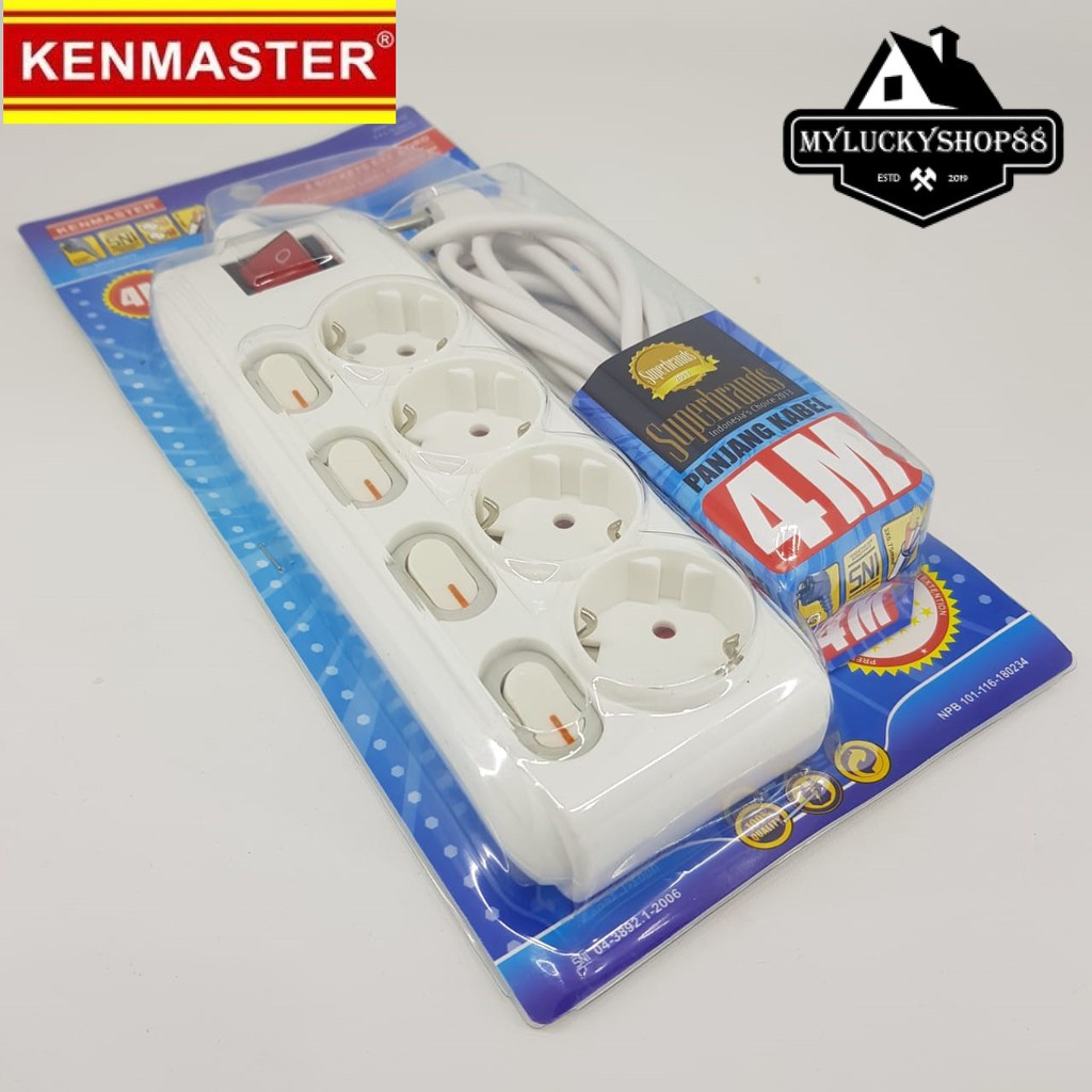 Kenmaster F-44 Stop Kontak Colokan 4 Lubang On Off  4 Meter - F44 4M