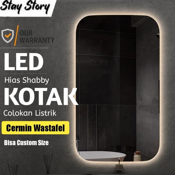 Promo Cermin Kotak Led Shaby / Kaca Cermin Rias Gantung Dinding Wastafel