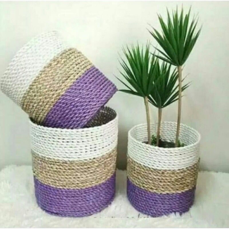 COVER POT tanaman bahan Seagrass set of 3