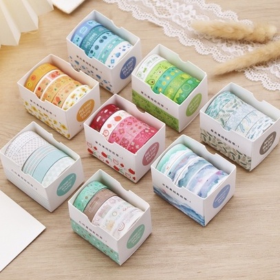 

HI420 Washi Tape Set 5pcs Geometric Retro Fruity Jurnaling Scrapbooking