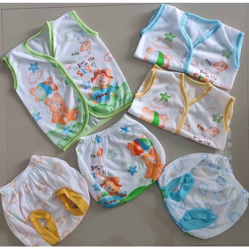 1/2 LUSIN SETELAN YUKENSI CELANA KACAMATA putih Pola Grosir Baju Bayi Halus kutung buntung pop new born set