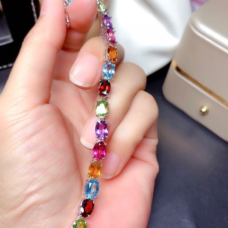 [Ready Stock]Fashion Personality Inlaid Colored Gemstone Bracelet Full Diamond Bracelet