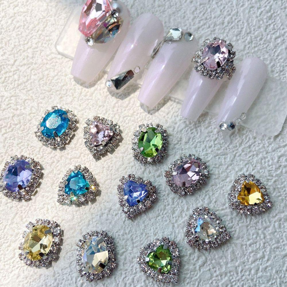 R-flower Nail Art Diamond Kristal Zircon Mewah Berbentuk Hati