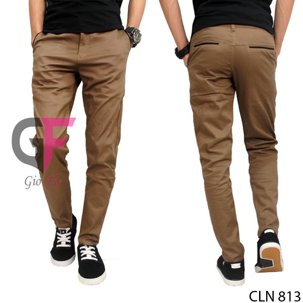 GIOFLO Celana Casual Kekinian Pria Chino Panjang Polos Coklat Tua / CLN 813