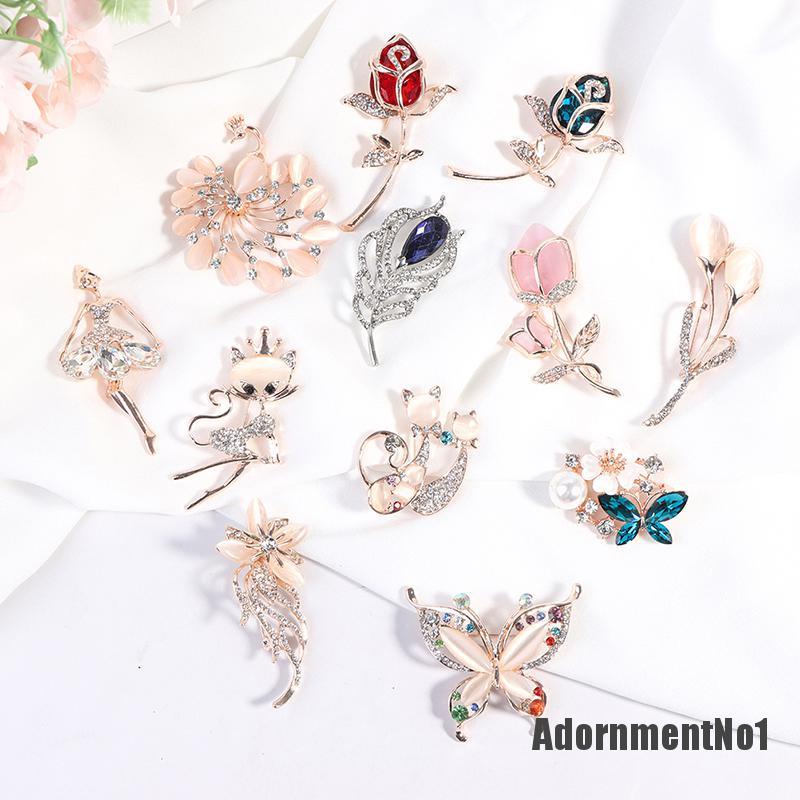 (Adornmentno1) 1pc Bros / Pin Motif Bunga Aksen Kristal + Berlian Imitasi Untuk Aksesoris Wanita