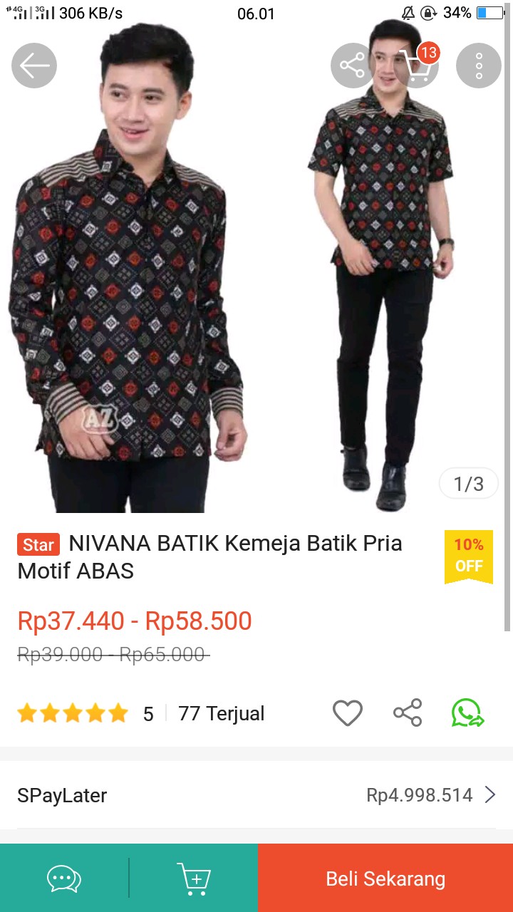 Nivana Batik Kemeja Batik Pria Motif Abas