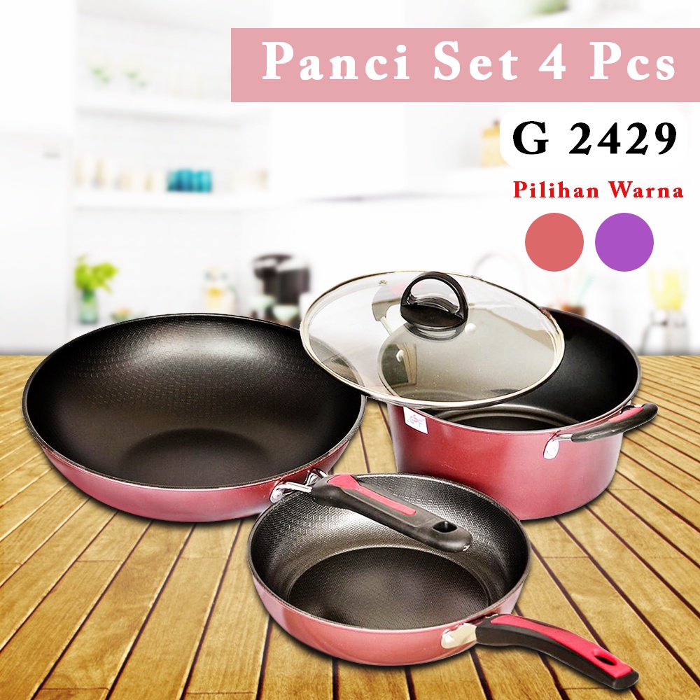 FM - Panci Wajan set Anti Lengket isi 4 Pcs - Panci GSF 4 set G 2429 / Panci set + tutup kaca /  Penggorengan