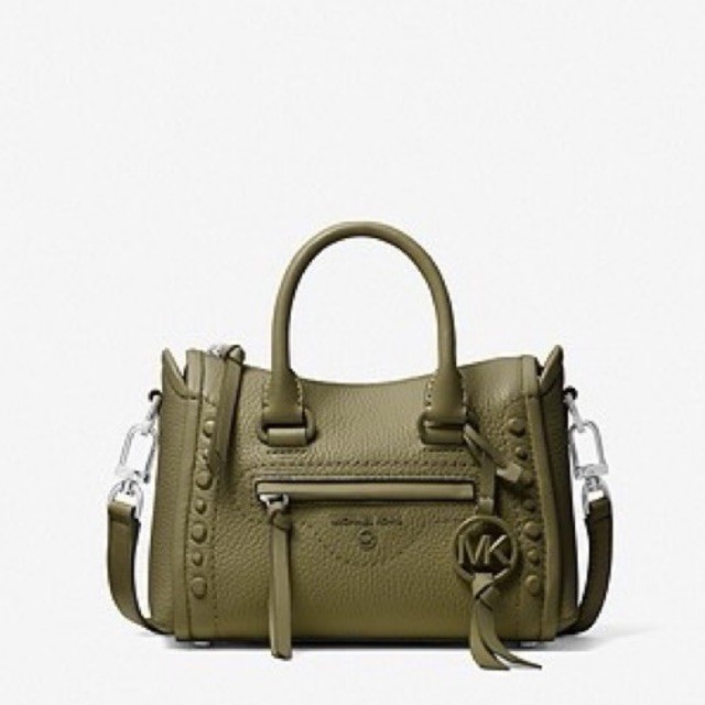 Michael Kors MK XS Carine Extra-Small Studded Pebbled Leather Crossbody Bag Oregano