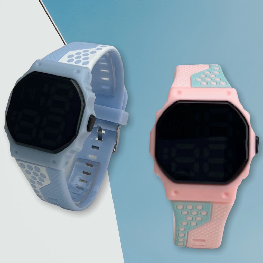 COD✅ Jam Tangan Digital Wanita Pria Watch LED Rubber Sport Anti Air Couple Tali Sarang Lebah Harga Grosir   S1194