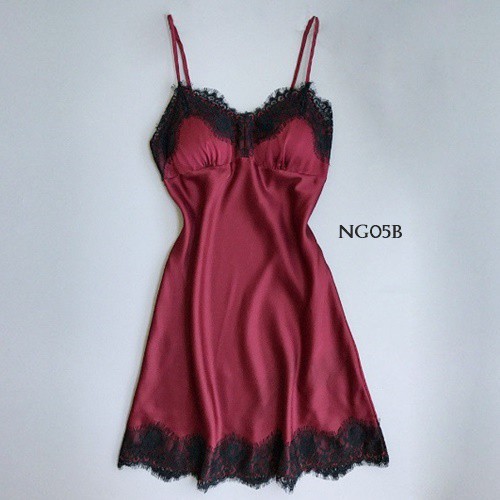 [PRIVASI AMAN] NIGHTGOWN SLEEPWEAR HOMEDRESS LINGERIE SATIN MAROON NG05B