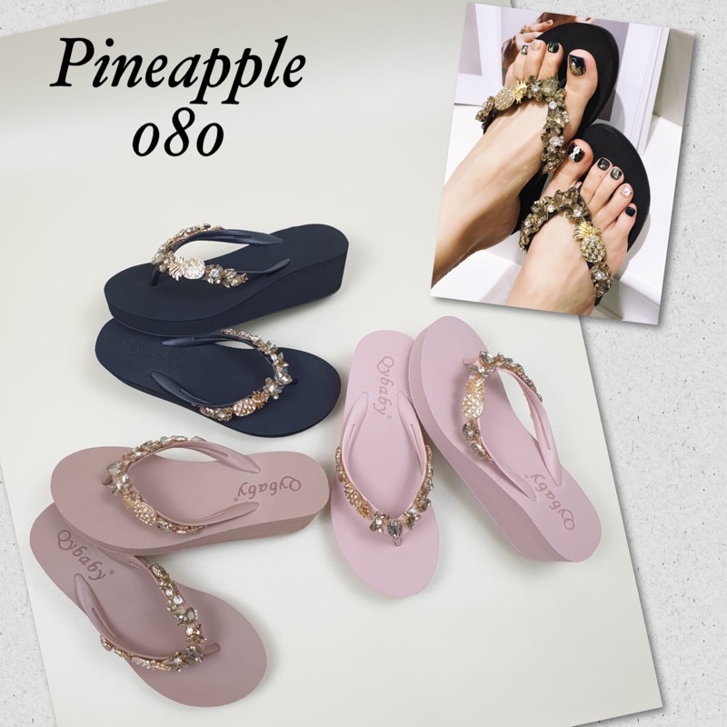 TERMURAH Sendal Oybaby YC-080 Pineapple Crystal Wedge 5cm / Sandal Jepit Spons / Spon / Sandal Wedge