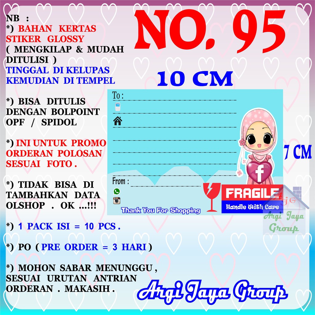 

Promo!Stiker Label Pengiriman Polosan No = 95 (10x7cm) 1 Pack = 10 Pcs