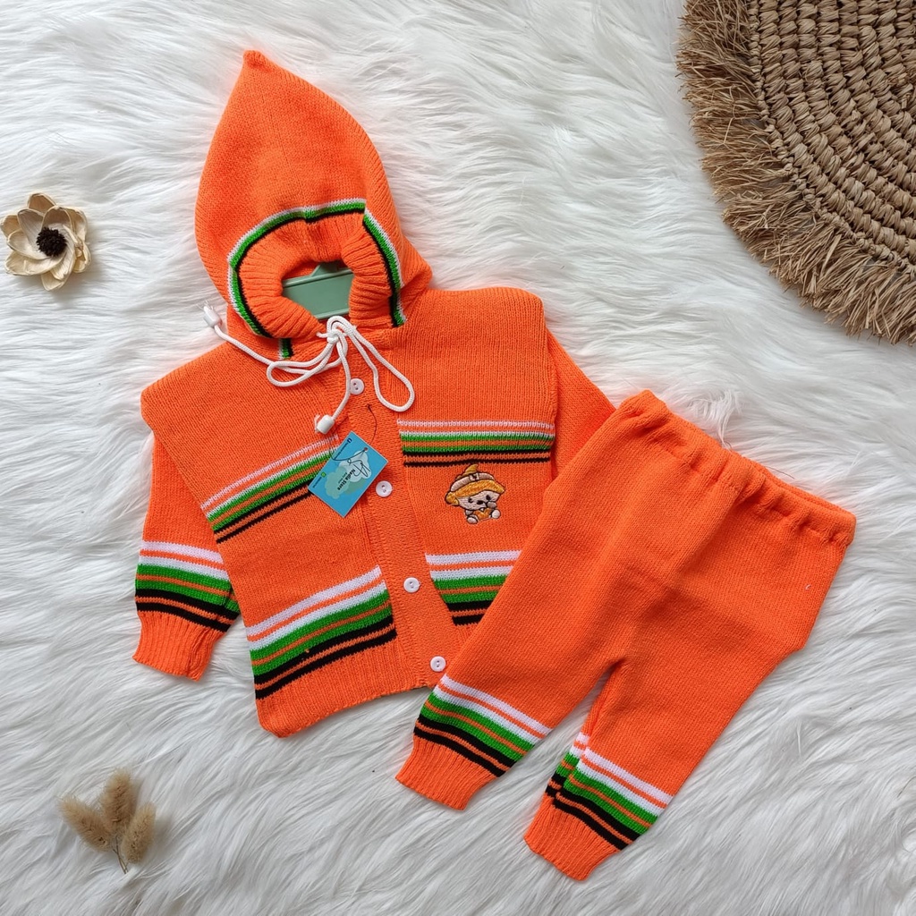 Setelan sweater rajut salur 0-6 bulan