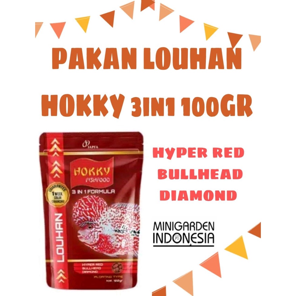 PAKAN IKAN LOUHAN HOKKY 3IN1 FORMULA FLOWER HORN PELET IKAN 100 GRAM